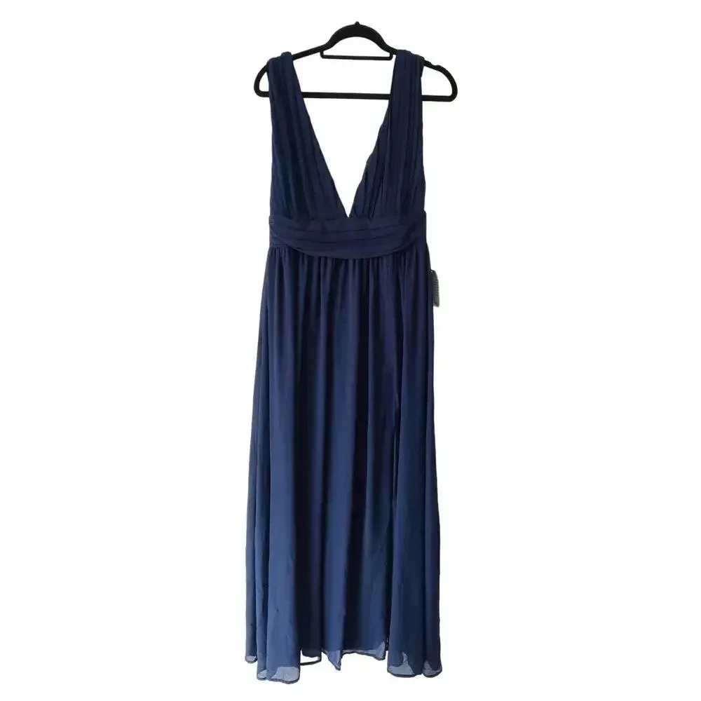 Love by Design Navy Gown Maxi Dress Formal‎ Sz L Graduation Wedding Guest Slit